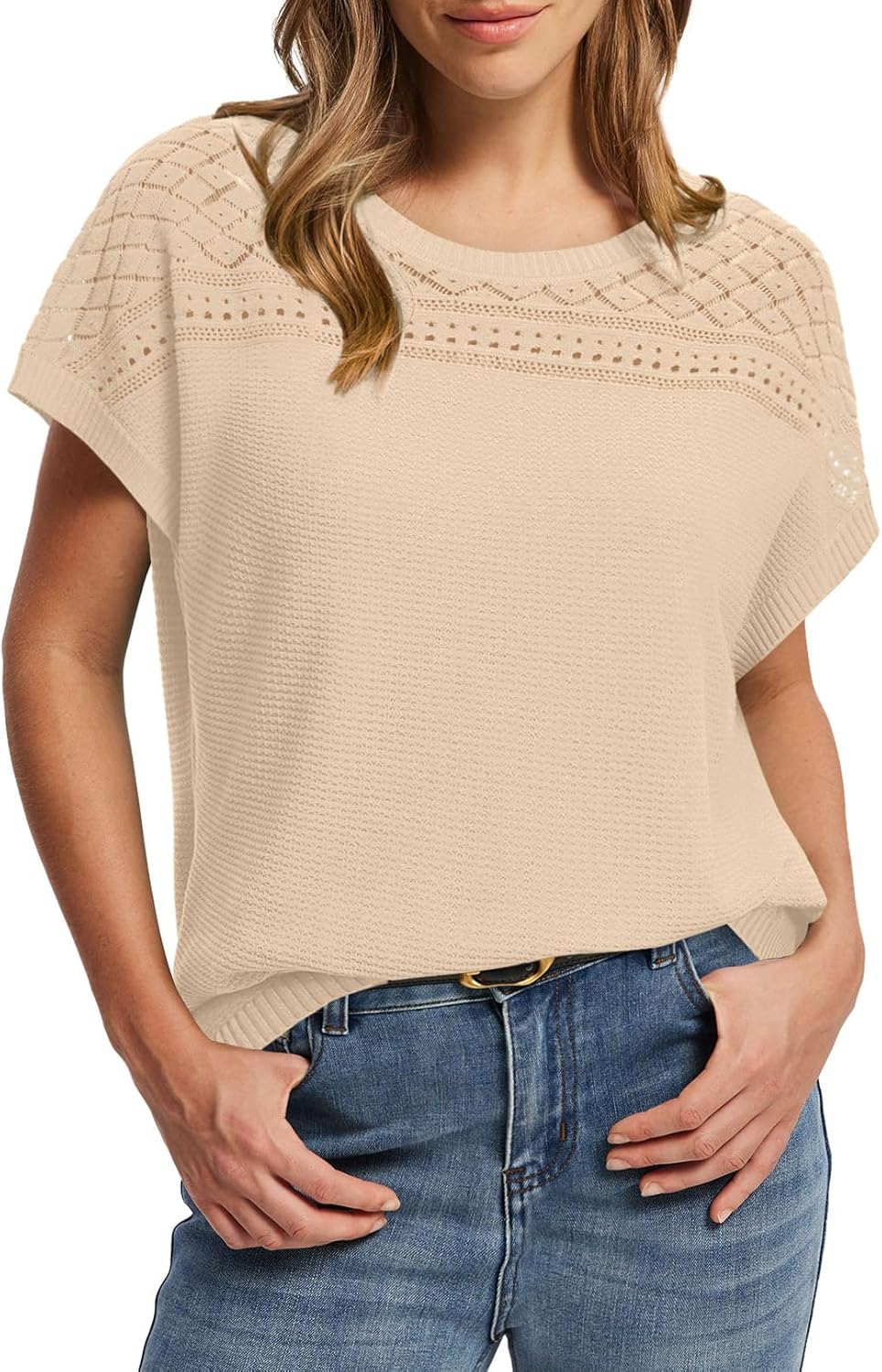 WIHOLL Short Sleeve Sweater for Women Trendy Summer Tops 2025 Early Fall Fashion Clothes Travel Business Casual Outfits - Image 4