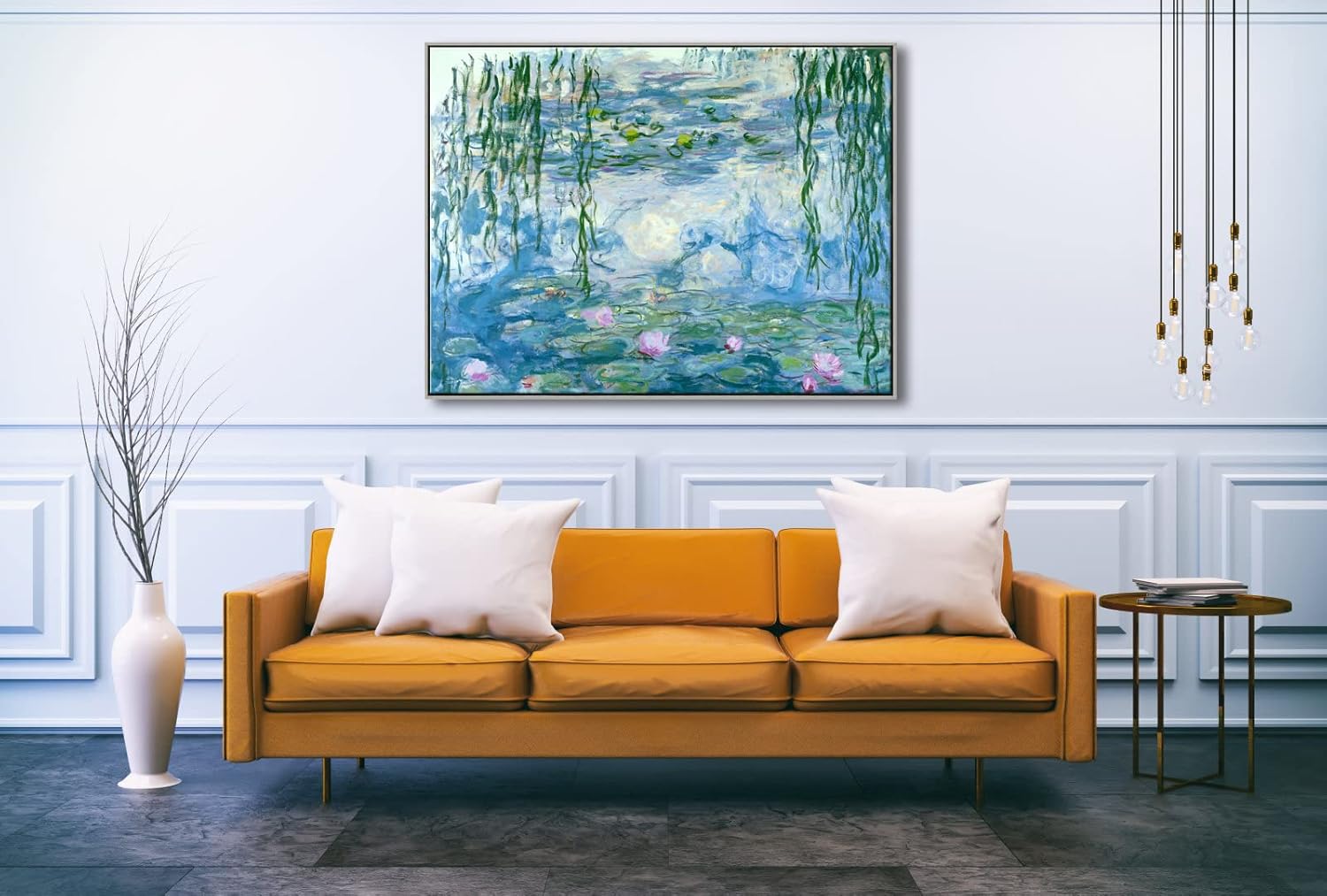 Wieco Art Large Silver Framed Canvas Print Water Lilies by Claude Monet Paintings Reproduction Modern Abstract Canvas Wall Art for Home and Office Decoration Artwork