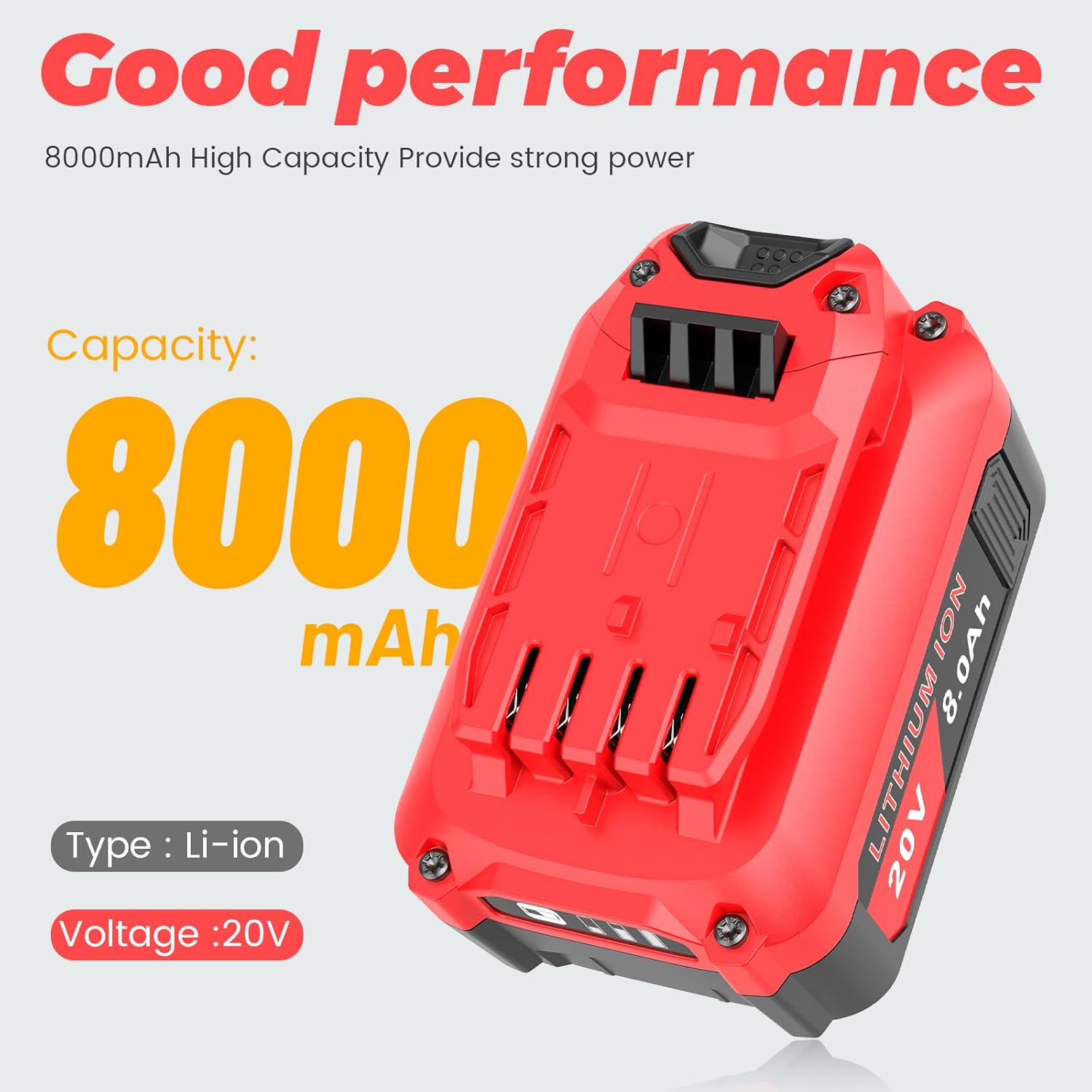 Futurebatt 2-Pack 20V 8.0Ah High-Output Battery Replacement for Craftsman V20 Lithium 20-Volt Power Tools Battery CMCB205 CMCB204 CMCB202 CMCB201 CMCB202-2 CMCB204-2 - Image 2