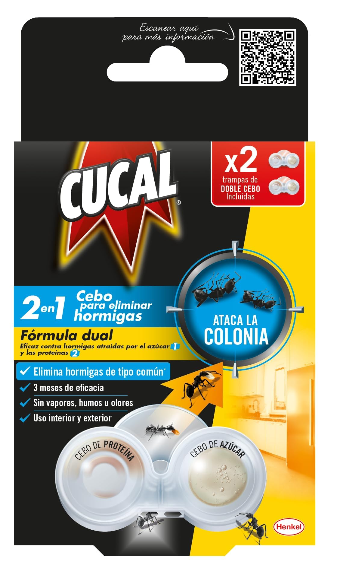 Insecticida Trampa Cucal para Hormigas (pack de 2 x 4), para erradicar colonias de hormigas, eficaz durante 3 meses, ide