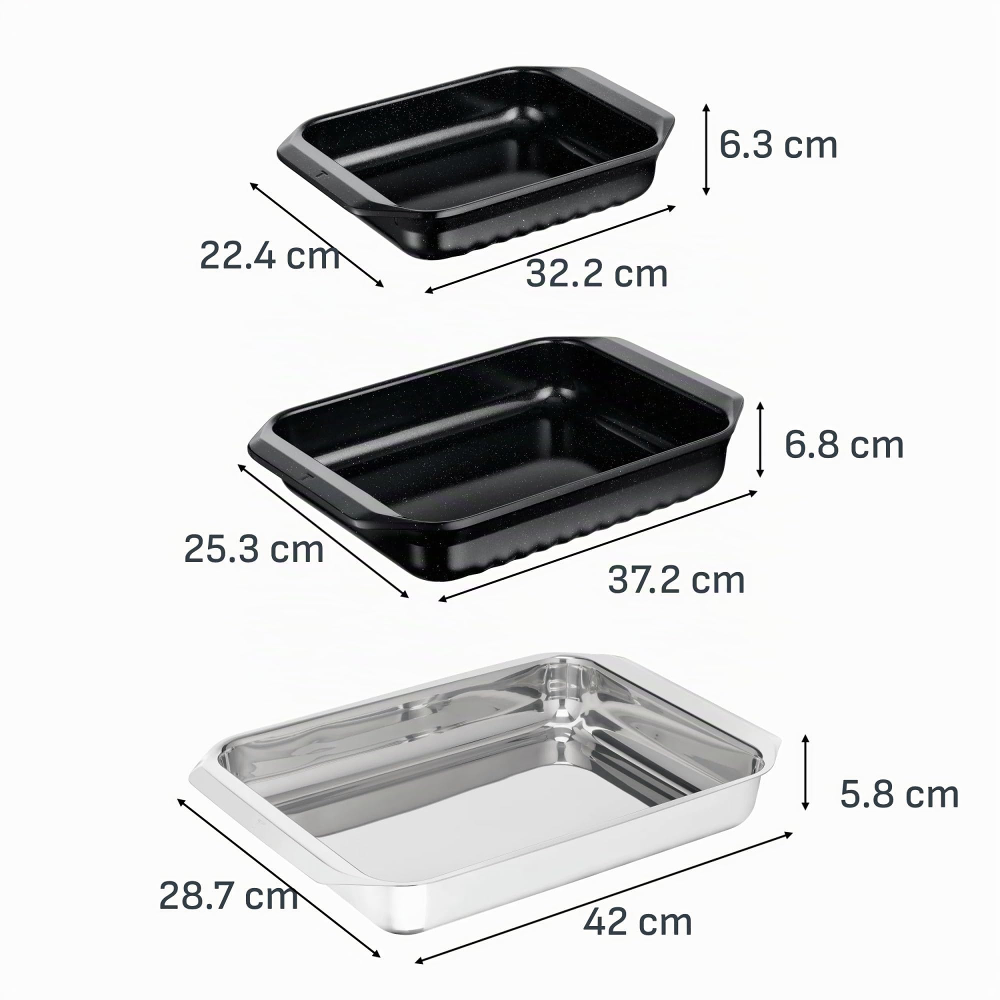 Tefal Excellence Ceramic, Lot de 3 plats à four, Plats petit/moyen en alu et céramique antiadhésifs et grand plat en inox, Garantie 10 ans, J180S304