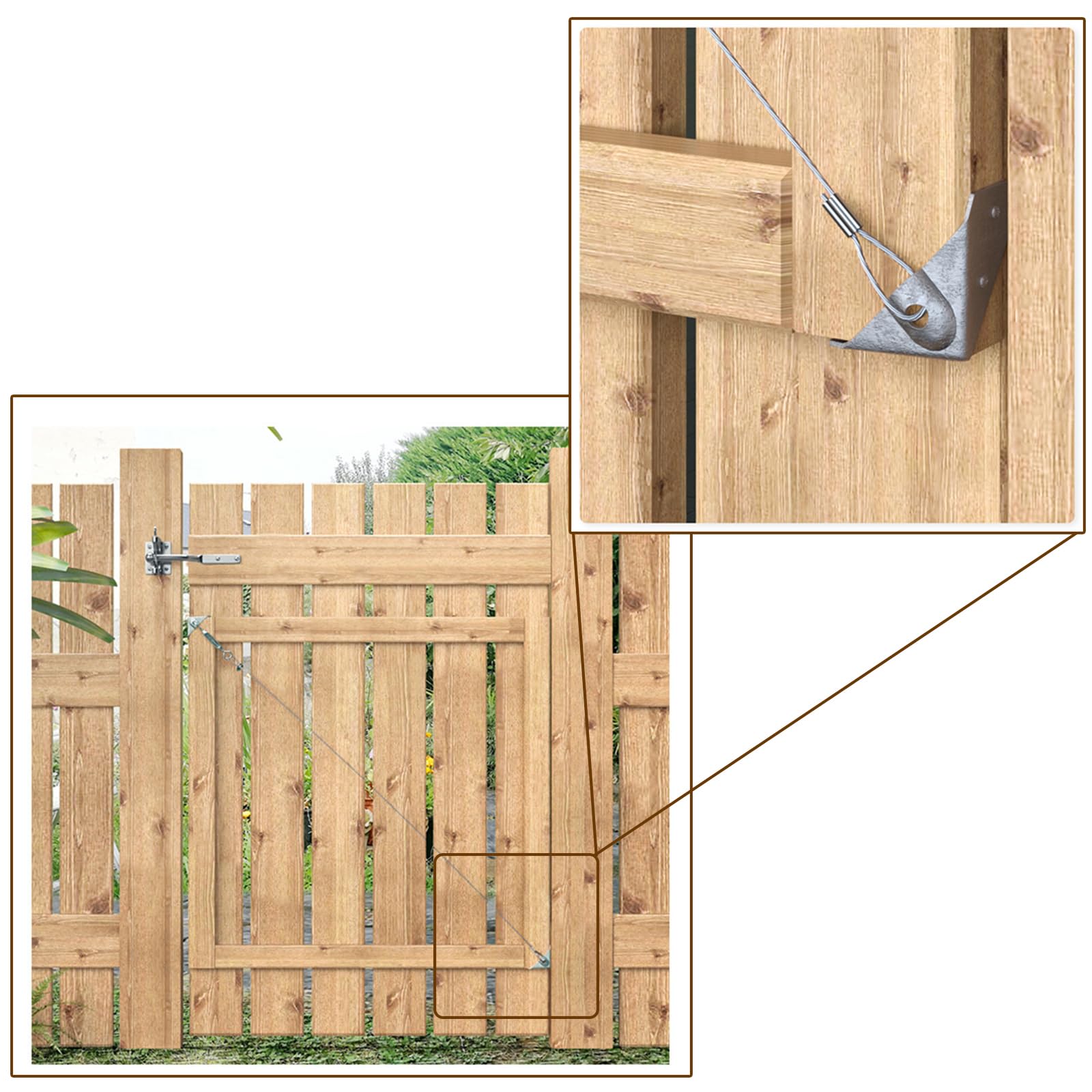 Young Wolf Legierter Stahl, der Anti-Sag Garten Tür Tor Kabel Kits für Outdoor Holz Zaun Tor Unterstützung (2, Silber)