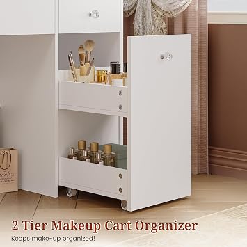 UPOSOJA 47.2'' Vanity Desk with Mirror and LED Lights, White