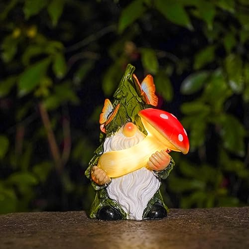 Miniatura 7 de Decoración de jardín de gnomo alimentado por energía solar, estatua de resina con hongo iluminado, luz solar de jardín al aire libre, figura de