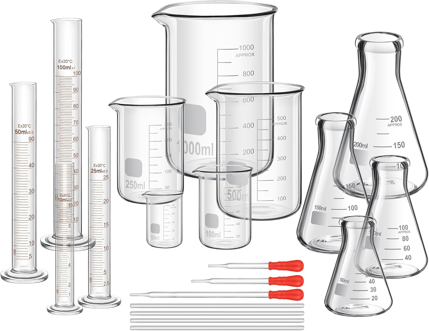 Frienda 20 Pcs Lab Glassware Include 4 Graduated Cylinder