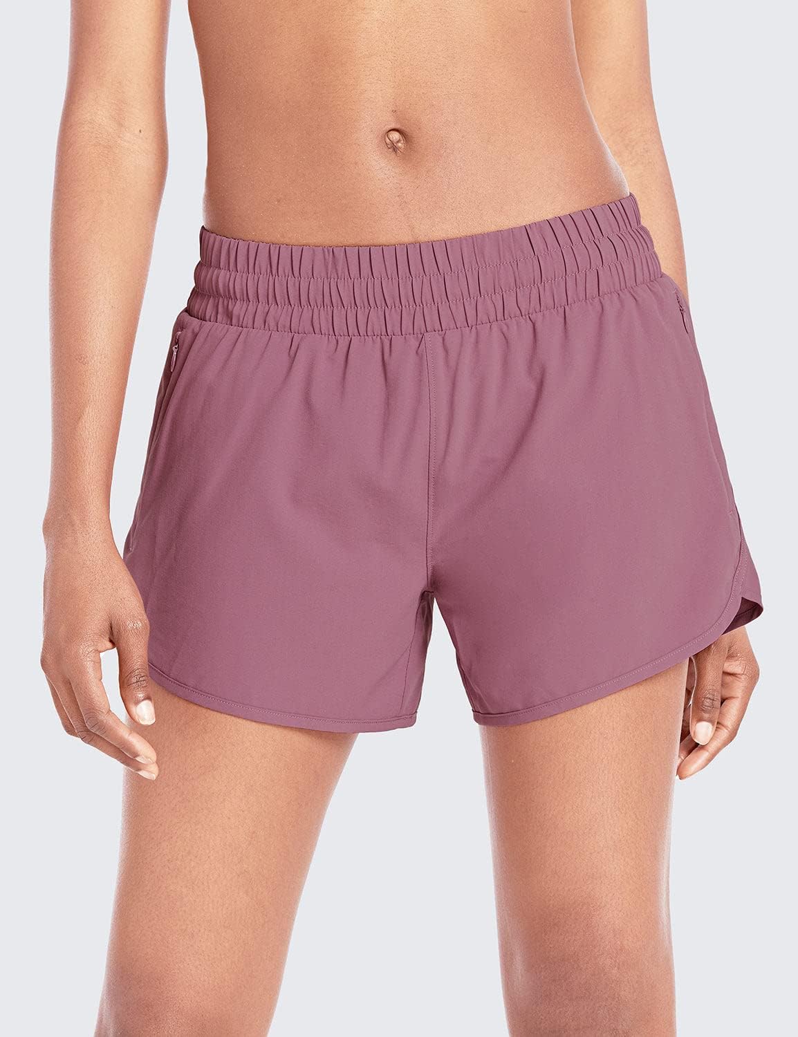 BALEAF Women's 4" Running Athletic Shorts with Liner Zipper Pockets for Workout Gym Sports Purple Medium