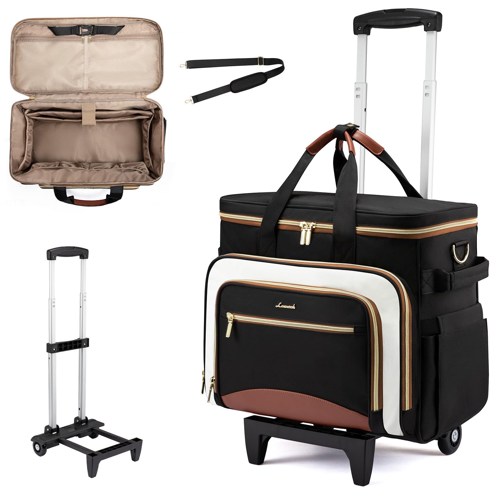 LOVEVOOK Rolling Teacher Bag, Laptop Tote with Detachable Dolly