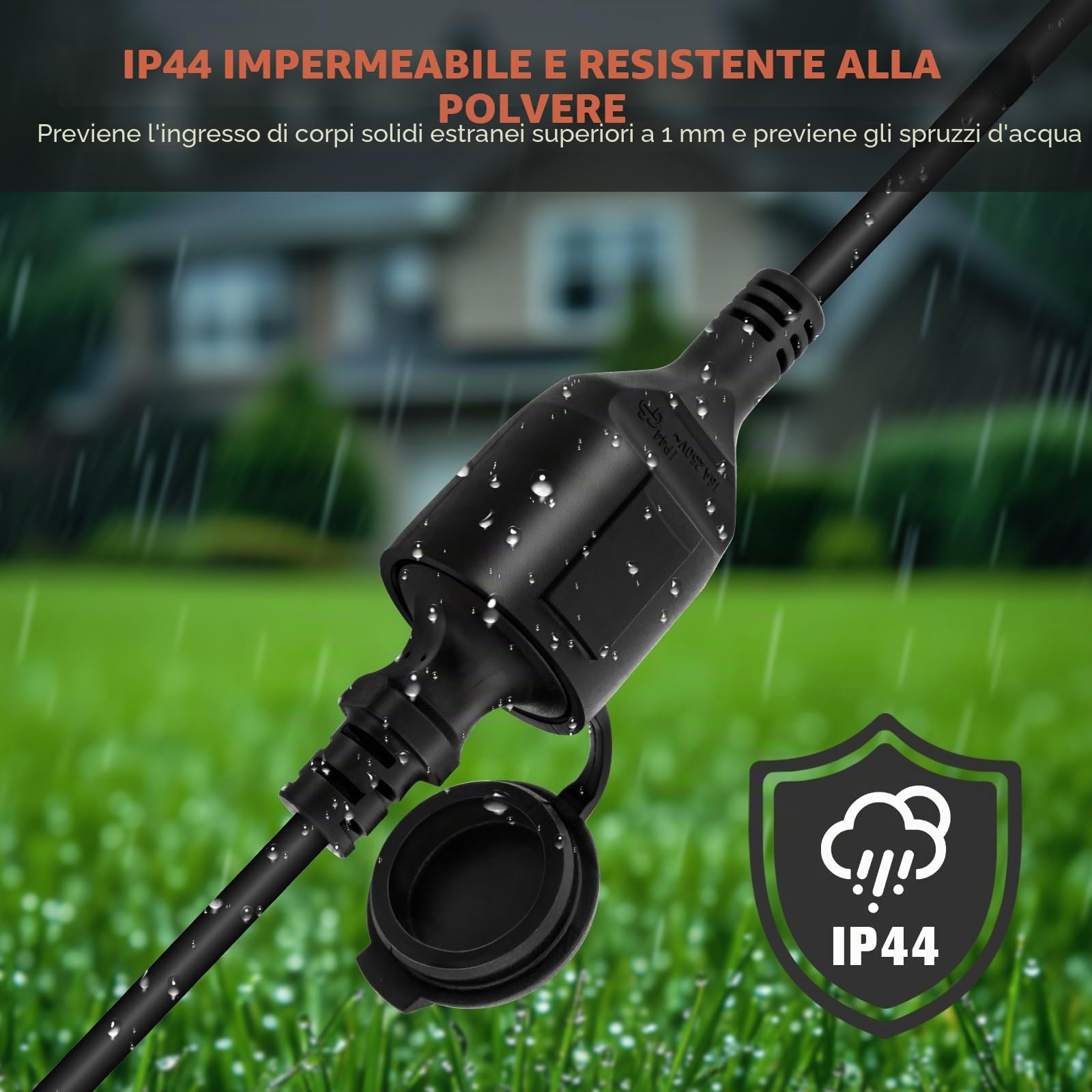 Prolunga elettrica 30 metri per esterni, Cavo di prolunga con cappuccio di protezione, Prolunga Impermeabile HO7RN-F 3G1.5mm², per Casa, Ufficio, Negozio, Lavoro