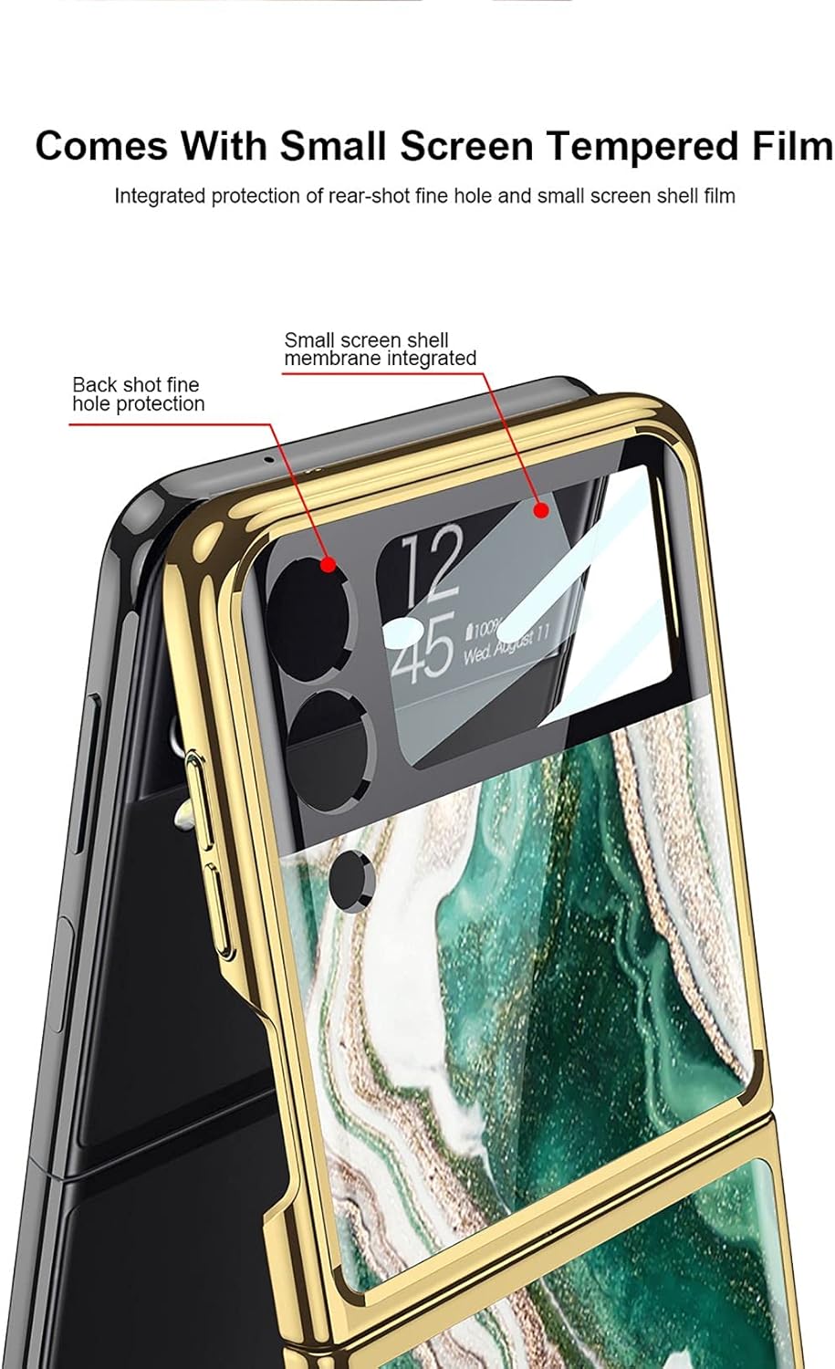 SHIEID Z Flip 3 Case, Z Flip 3 Case Ultra-Thin Tempered Glass Phone Case Protective Cover for Galaxy Z Flip 3 5G Fashion Electroplated PC Back Cover, Limited Black