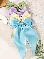 Vista 5 de Furling Pompoms Lazos para el cabello para mujer, lazos grandes de color rosa para niñas, cinta blanca para el cabello, colas largas de satén