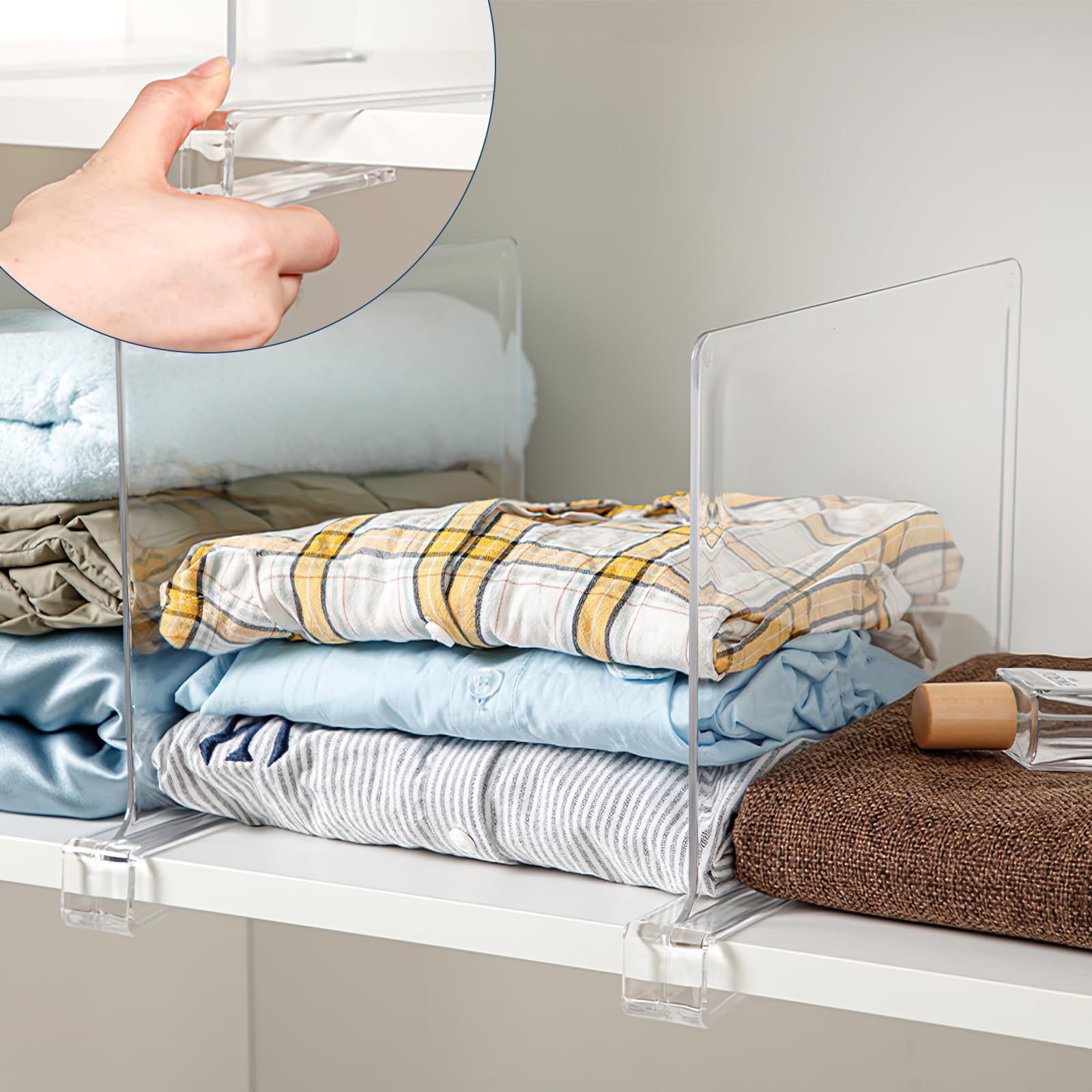 Kasanni 8 Pezzi Divisori Armadio 30x20 Cm Divisori per Mensole in Acrilico Trasparente Multifunzione Divisori per Armadio Interno Adatto per Camere da Letto, Cucine, Librerie