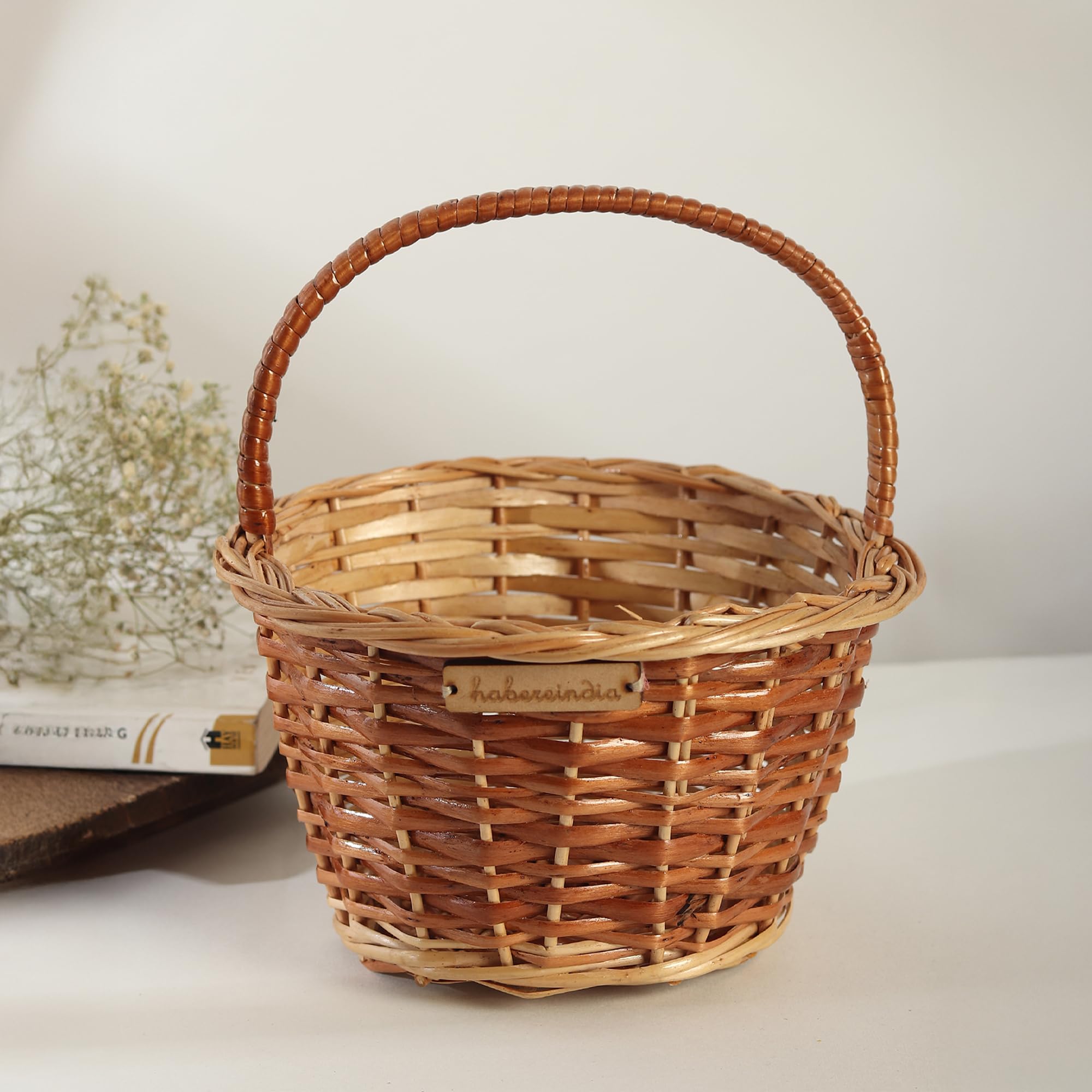 habere india-all the cultures fabricating india Gift Hamper Wicker Baskets|Decorative Storage Wicker Baskets|Clothes Storage Baskets|Fruit Wicker Baskets (Sizes - 20 * 20 * 10 Cm (S)), Round, Brown-picture-24