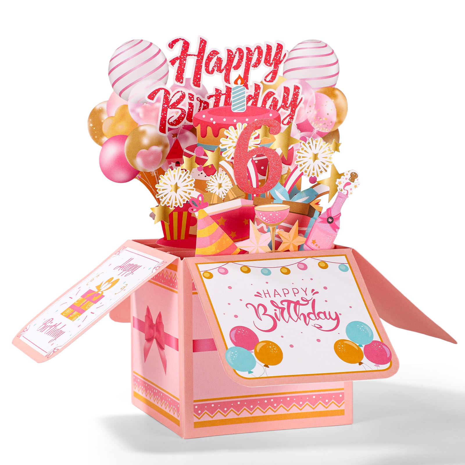 Happy Birthday Pop up Card, Colorful Happy Birthday 3D Greeting Card with Envelope Creative Gift Anniversary Party Decoration Keepsake for Daughter Sister Friends Girls (6th) — image 1