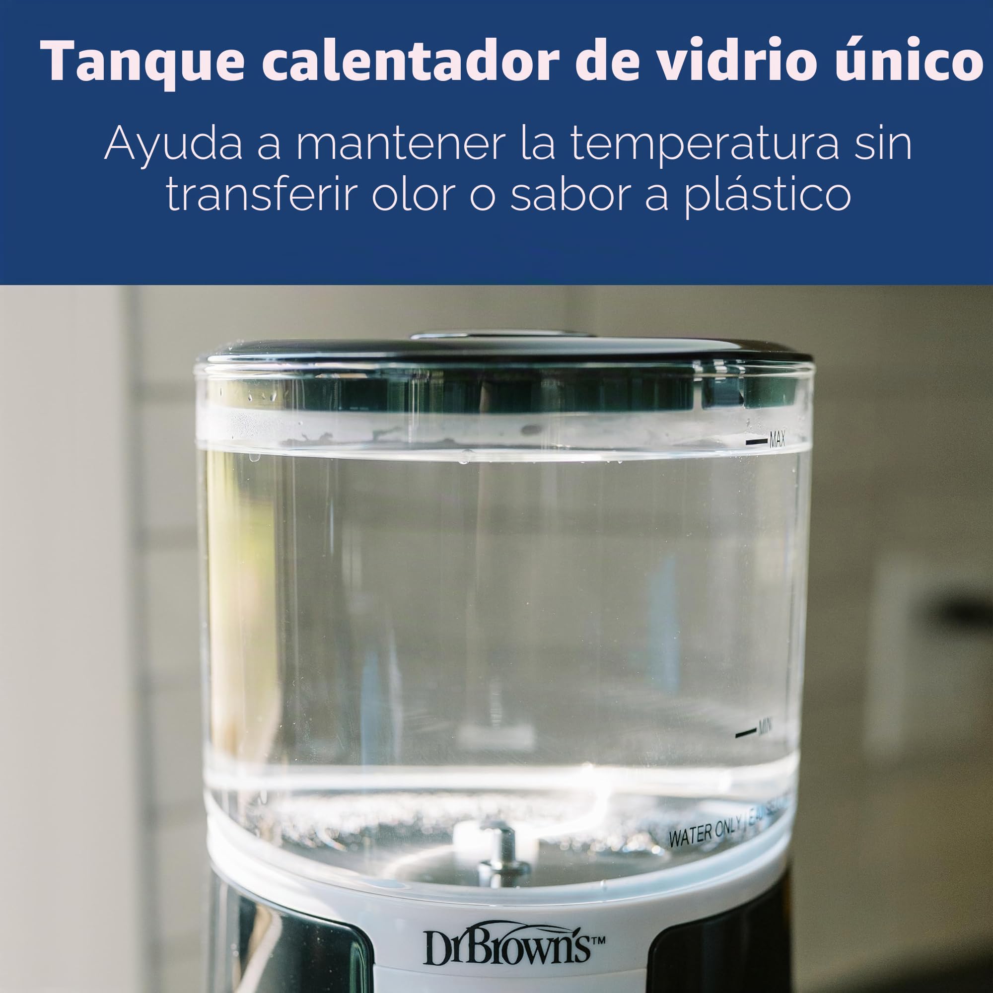 Dr. Brown's Insta-Prep - Dispensador de agua tibia para preparar al instante el biberón de fórmula del bebé, tanque de vidrio de gran capacidad con 3 ajustes de temperatura, color negro