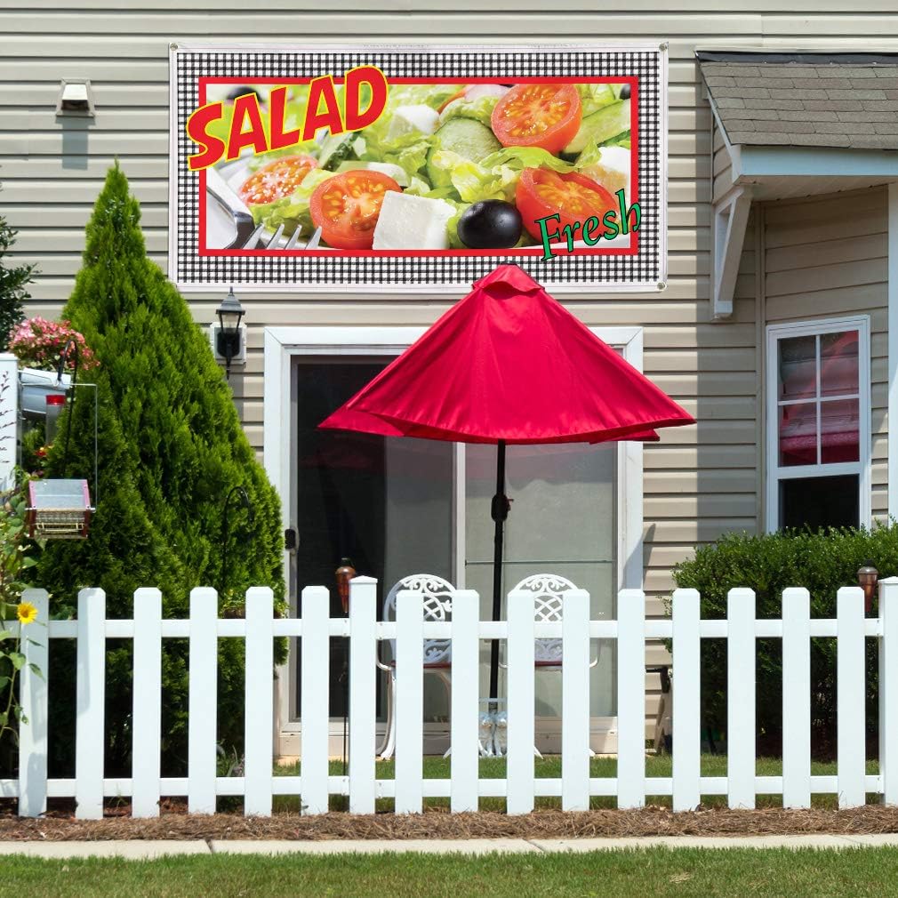 Vinyl Banner Multiple Sizes Salad Fresh Restaurant Cafe Bar Food & Beverage Outdoor Weatherproof Industrial Yard Signs Green 4 Grommets 16x40Inches