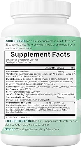 Miniatura 6 de Súper enzimas con prebióticos y probióticos, 240 cápsulas vegetales  Enzimas digestivas de alta potencia para mujeres y hombres  Probióticos,