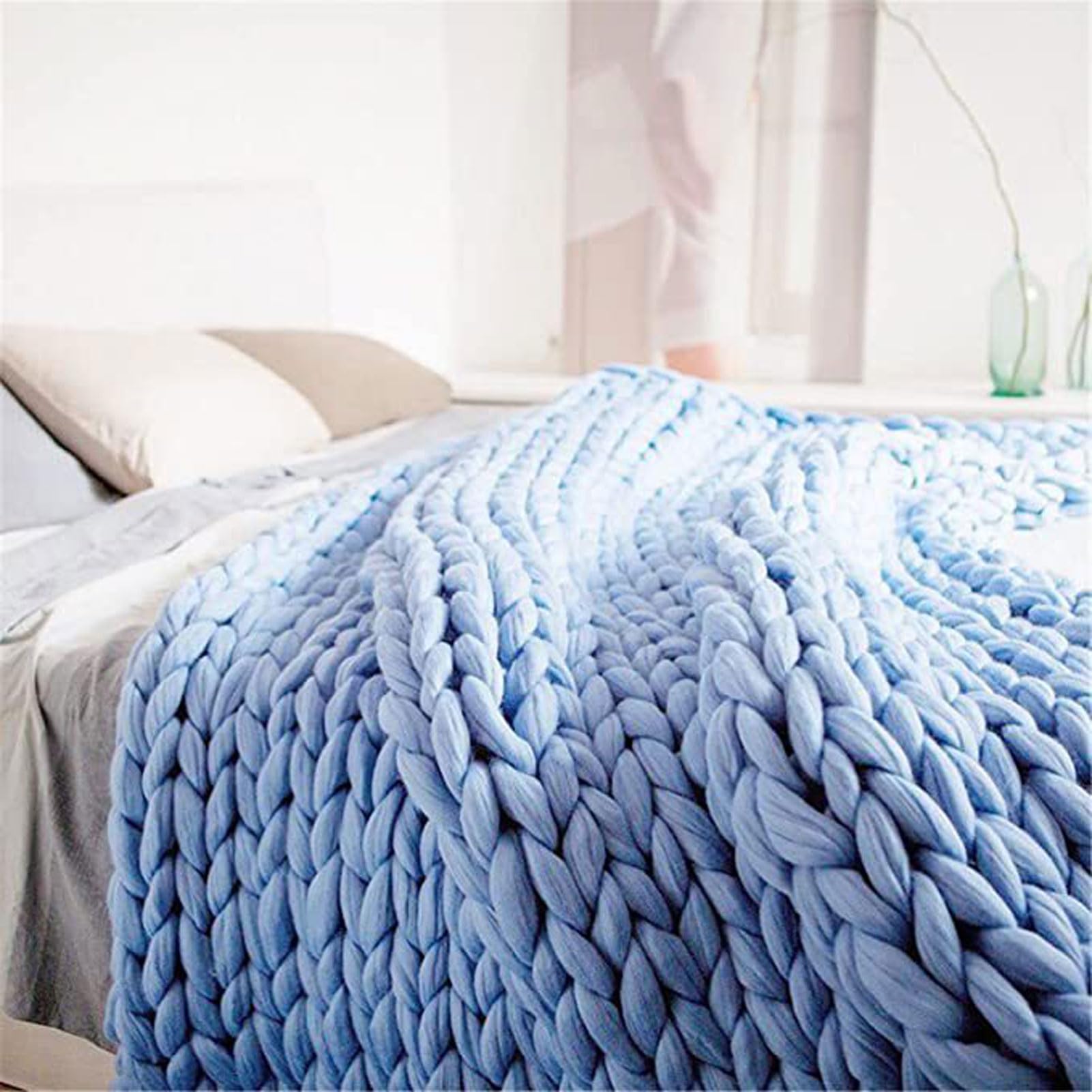 RUANLOV Chunky Knit Blanket, Soft Chenille Knitted Blanket, Crochet Blanket, Keep Warm, Perfect for Beds, Couches, Couches, Chairs and Snuggles (O 200x200cm)