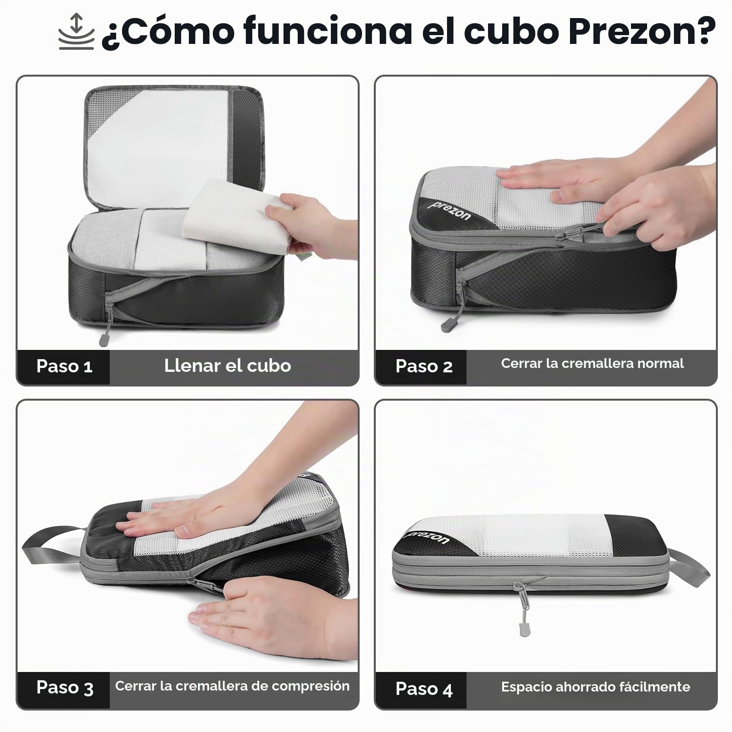 Versatile 6-Set Cubos de embalaje huecos con compresión, Diseño de malla transparente, Ahorran espacio y son ligeros, Arganizador de equipaje portátil y duradero, Negro