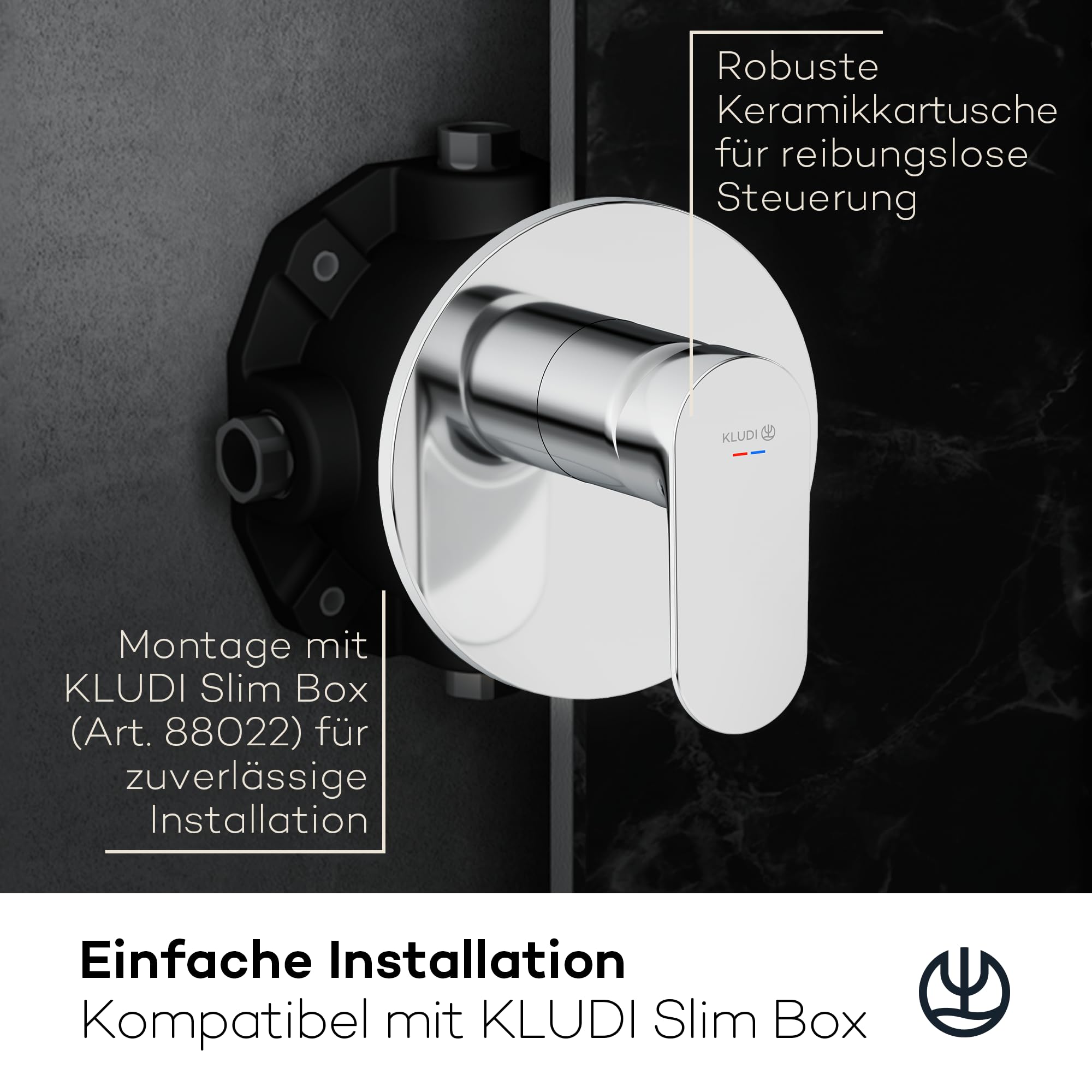 KLUDI - X1 Grifo de ducha empotrado con limitador de agua caliente, mezclador monomando con cartucho de cerámica de alta calidad para el baño, cromo, accesorios necesarios Kludi Slimbox (Art. 88022)