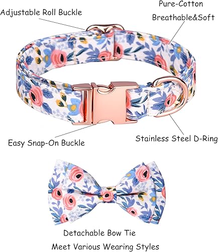 Miniatura 6 de Collar de perro con pajarita para perros pequeños, medianos y grandes, cómodos collares para cachorros, collares ajustables de algodón puro para