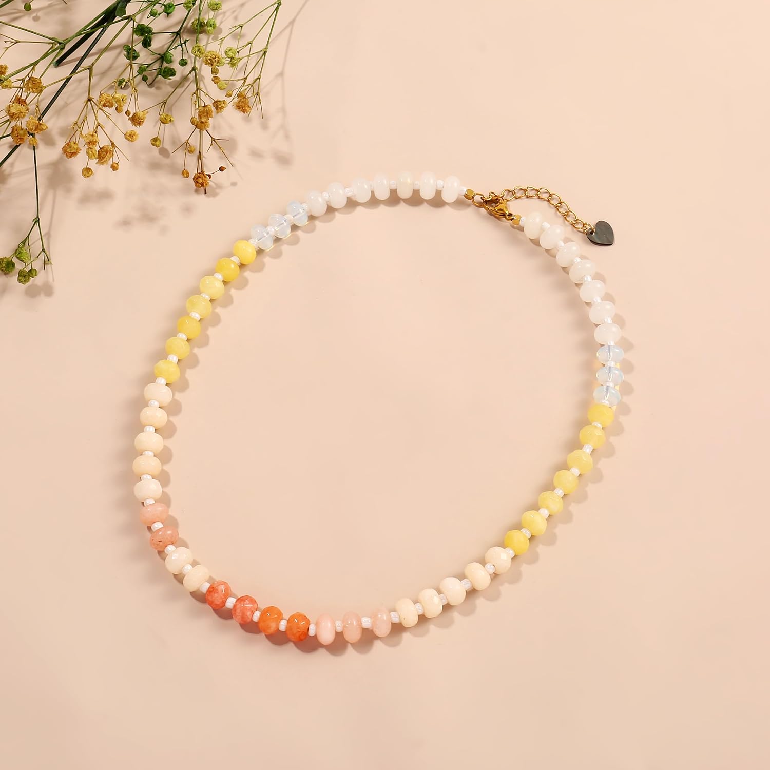 Colorful Gemstone Beaded Necklaces For Women Trendy Rainbow Natural Stone Boho Handmade Stainless Steel Waterproof Strand Necklaces Jewelry For Women Gift - Image 4