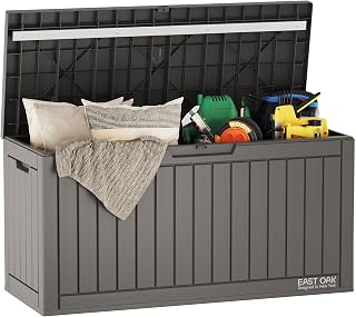 EASTOAK 60 Gallon Waterproof Deck Box - UV Resistant Lockable Resin Storage for Patio Cushions, Tools, Outdoor Use, Grey