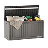 EAST OAK Outdoor Storage Box, 60 Gallon Deck Box Indoor and Outdoor Use, Waterproof Resin Storage Bin for Patio Cushions, Gardening Tools, Lockable, UV Resistant, Grey
