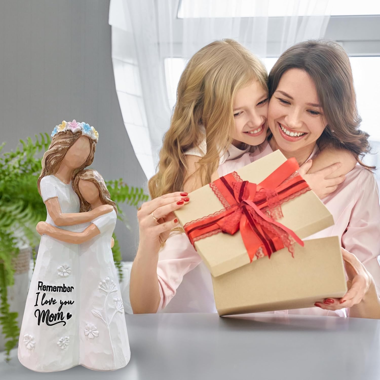 Mother Daughter Figurines, Statue - Mom Birthday Gifts from Daughter - I Love You Mom Gifts for Valentines, Mothers Day, Christmas - Mother and Daughter Embracing Hand-Painted Resin Sculpture 5.7 inch - Image 4