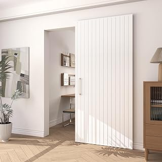 JUBEST 40"x86" Concealed Sliding Barn Door with Soft Close Hardware Kit, White Hidden Door for Opening 32"-36"x84", Waterproof and Modern, Smooth Sliding, for Interior Using, Widely Used