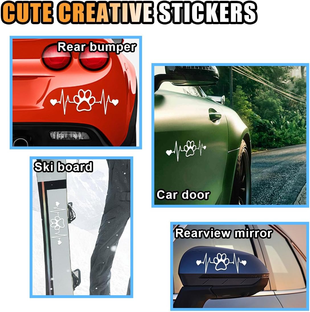Dog Paw Heartbeat Sticker Decal, Vinyl Waterproof Sticker Decal, Cute Bumper Sticker Universal for Car Truck Van Wall Cup Tumbler Laptop (White) - Image 6