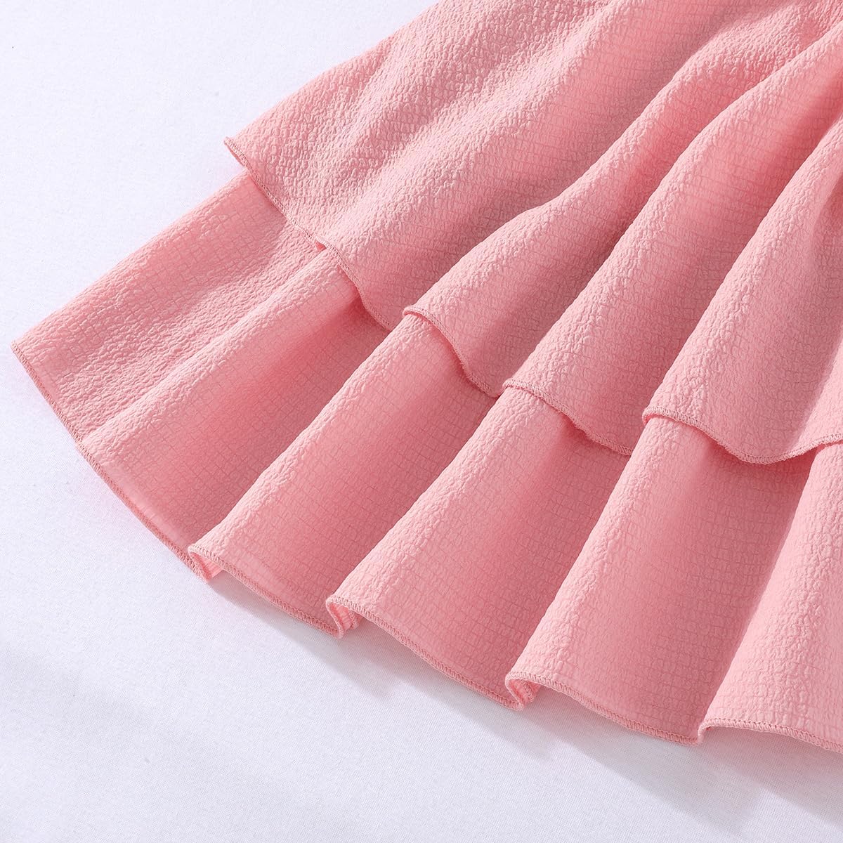 5-14Y Plus Size Girl Spaghetti Strap Dress Ruched Smocked Back with Pockets Layer Ruffle Hem Casual Dress for Kids