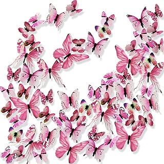Ewong 3D Butterfly Wall Stickers Arts Decor Crafts for Kids Girls, 60PCS Home Decorations for Living Room Baby Bedroom Bathroom Nursery Classroom Office Decals - Pink - coolthings.us
