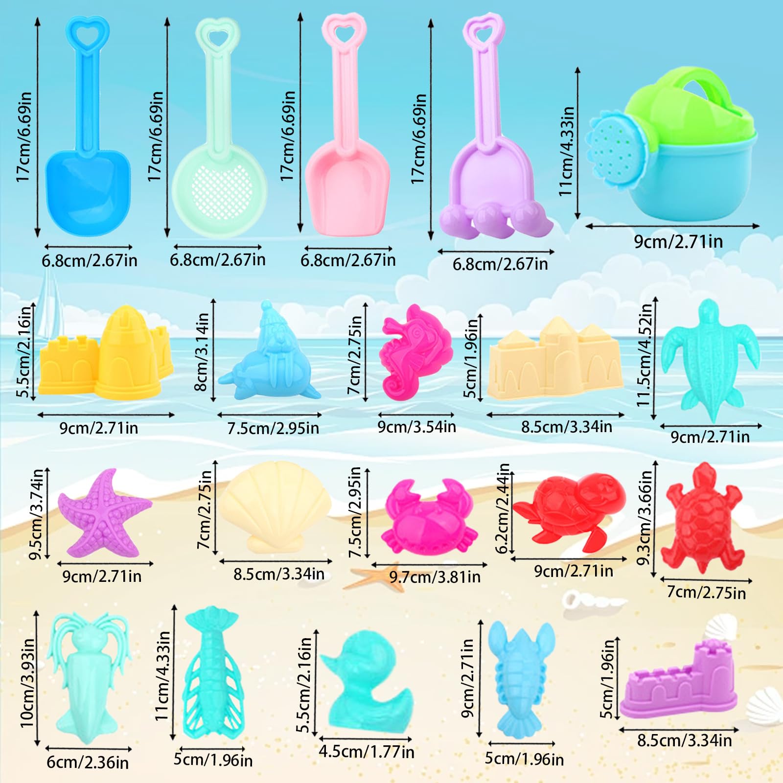 26-teiliges Sandspielzeug Set – Buntes Strandspielzeug Mit Eimer, Förmchen & Netzbeutel