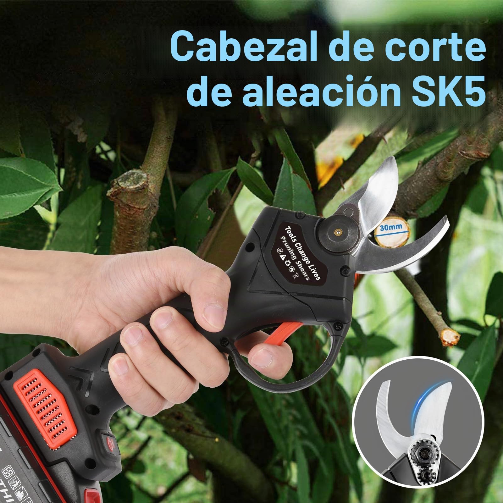 Tijeras de Podar Electricas 36V tijeras de podar bateria Inalámbricas,Motor sin Escobillas,2 * 2000mAh Batería, Tijera para Jardinería Podadora Adecuada para Jardines, Ramas,Huertos