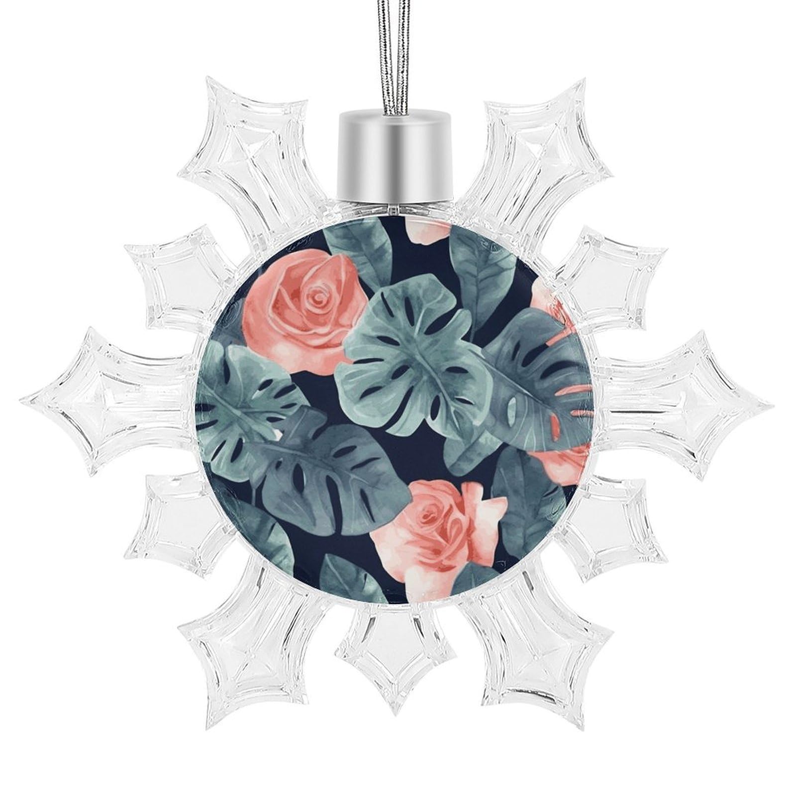 Watercolor Monstera Pattern Snowflake Decorations,Christmas Decorations，Christmas Indoor Winter Wonderland Decor，Hanging Ornaments for Xmas Tree Winter New Year Party Supplies
