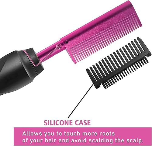Vista 12 de Goiple Peine caliente eléctrico alisador de pelo rosa, peine alisador eléctrico para pelucas de cabello negro natural con diente ancho/cola de rata