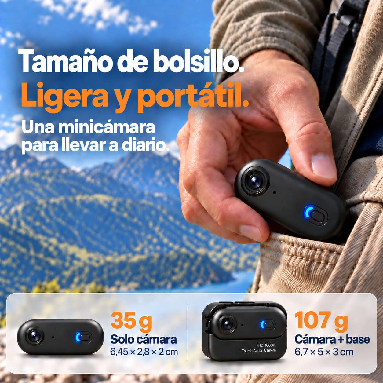 Mini Cámara Deportiva con Caja de Carga de Pantalla Táctil