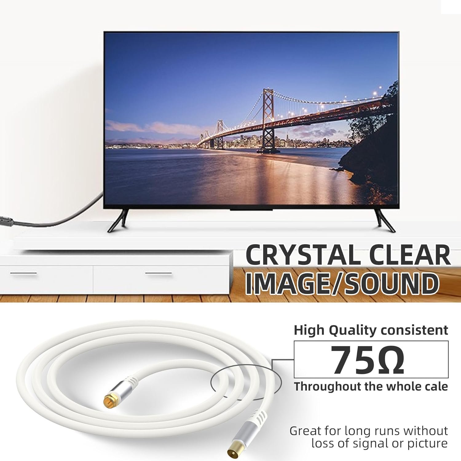 Male to Male Coax Cable, 16.4FT 75Ohm F Type Male to TV PAL Male RG6 Coaxial Cable for TV, Antenna, Splitter, Amplifier (5M) image 4 of 5 B0DKHN18ZG