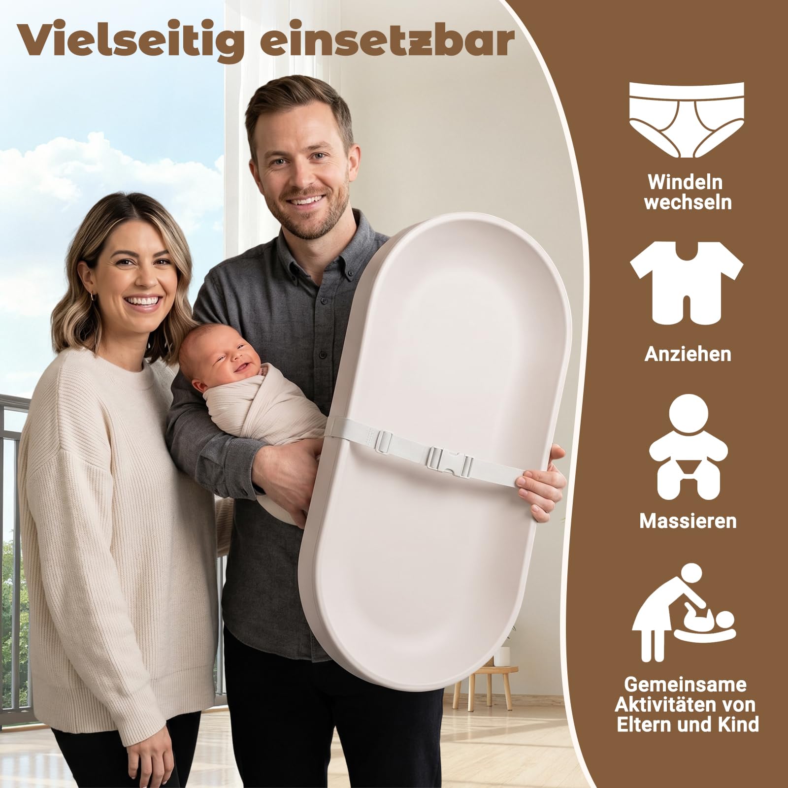 Baby Wickelauflage 73 x 36 cm – Abwaschbar & Wasserdicht. Wickelunterlage aus PU-Material, leicht, weich und mit Sicherheitsgurt. Passend für Kommode & Wickeltisch