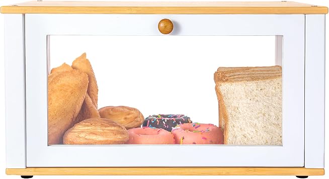 ETMI Glass Bread Box for Kitchen Countertop - Clear White Bread Box Pastry Display case Classic style
