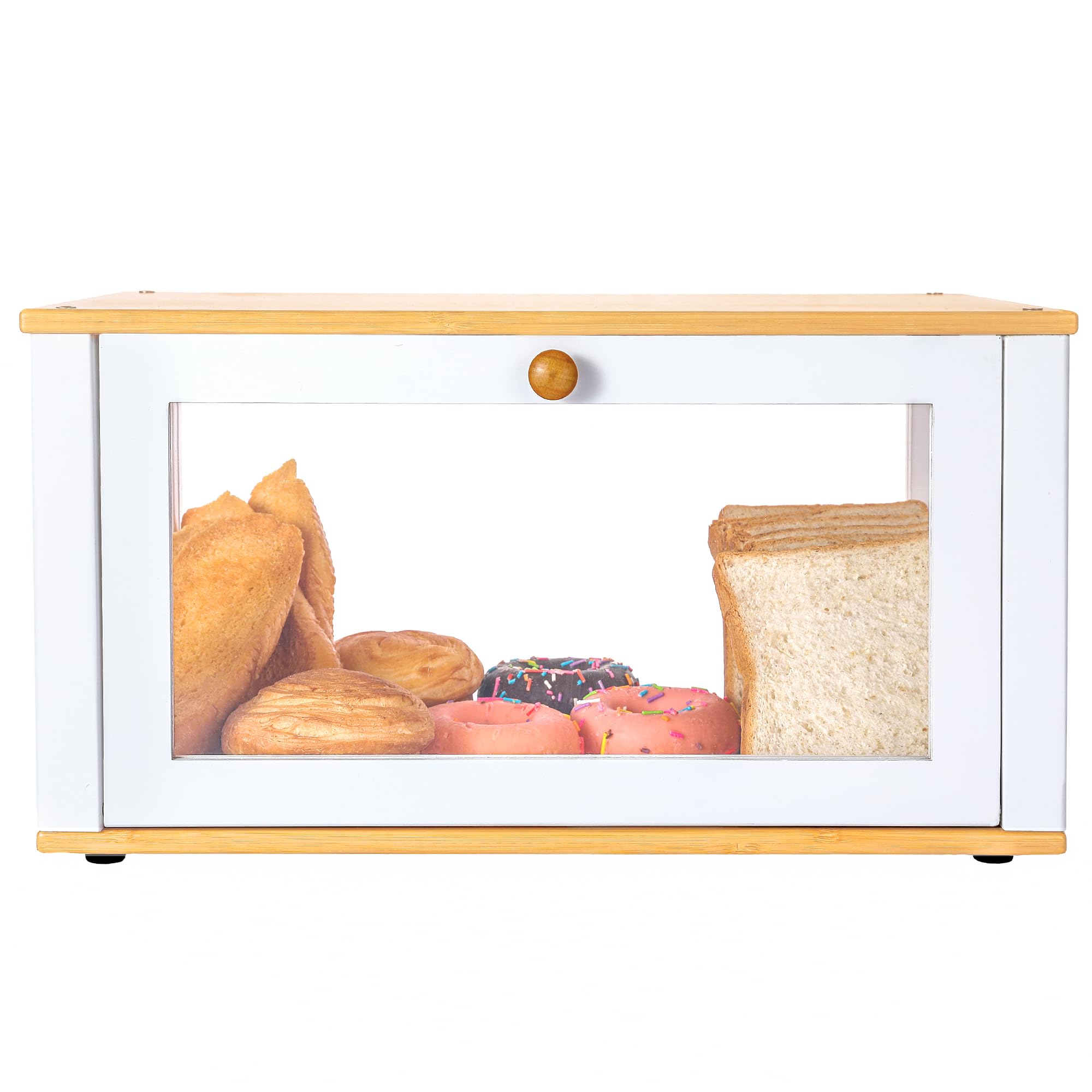 ETMI Panera de vidrio para encimera de cocina, caja de pan blanca transparente, vitrina de pastelería, estilo clásico