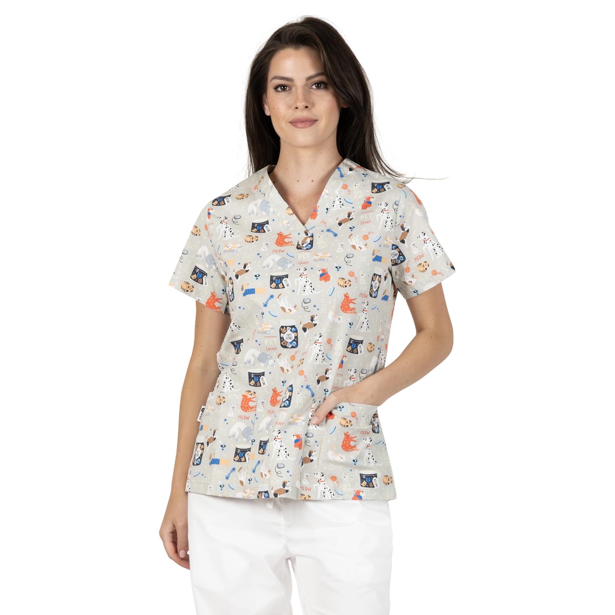 B-well Bambina Slip-on Tunic Women's Tunic Short Sleeve V-Neck Tunics Women's Care Motif, S