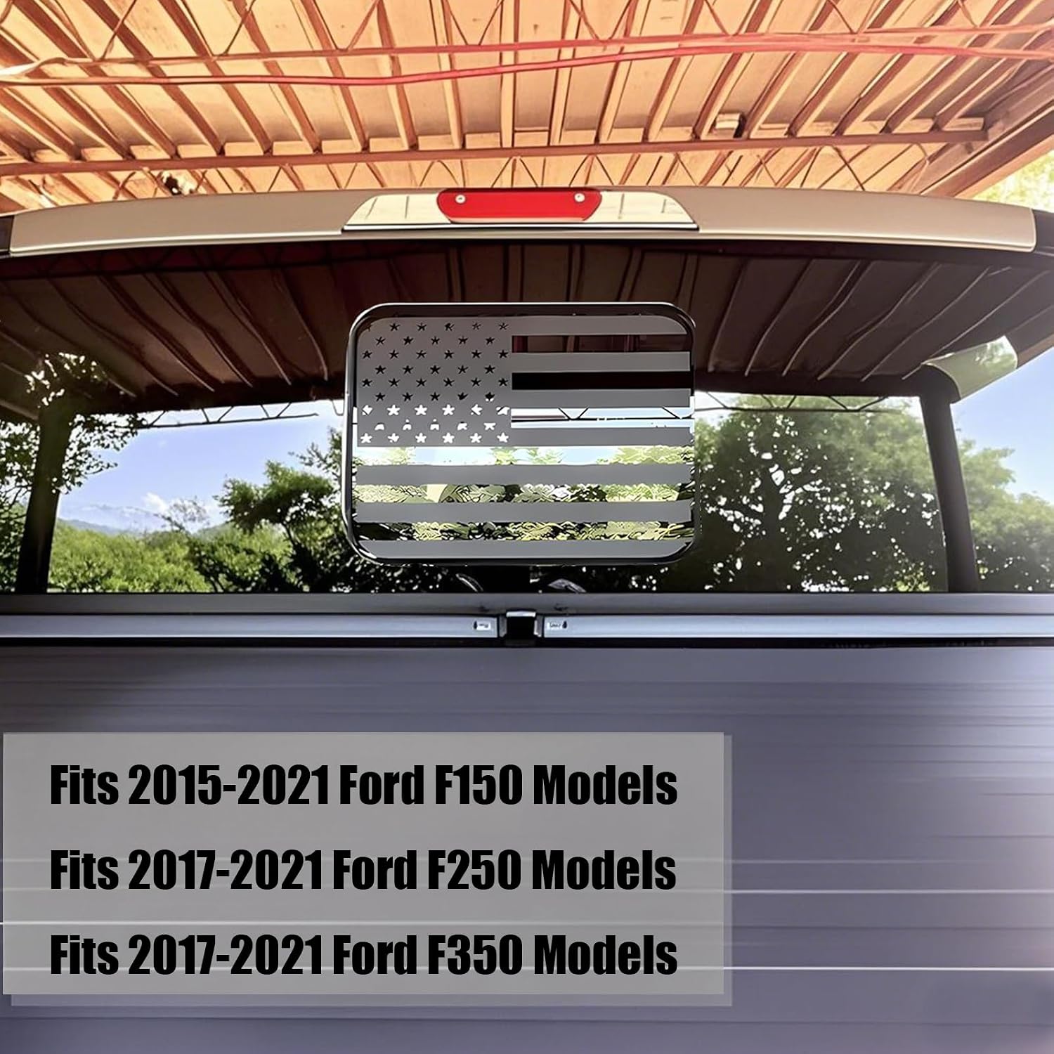 Fits Ford F150 F250 F350 2004-2025 2026 Rear Middle Back Sliding Window American US Flag Vinyl Decal Matte Black Exterior Accessories