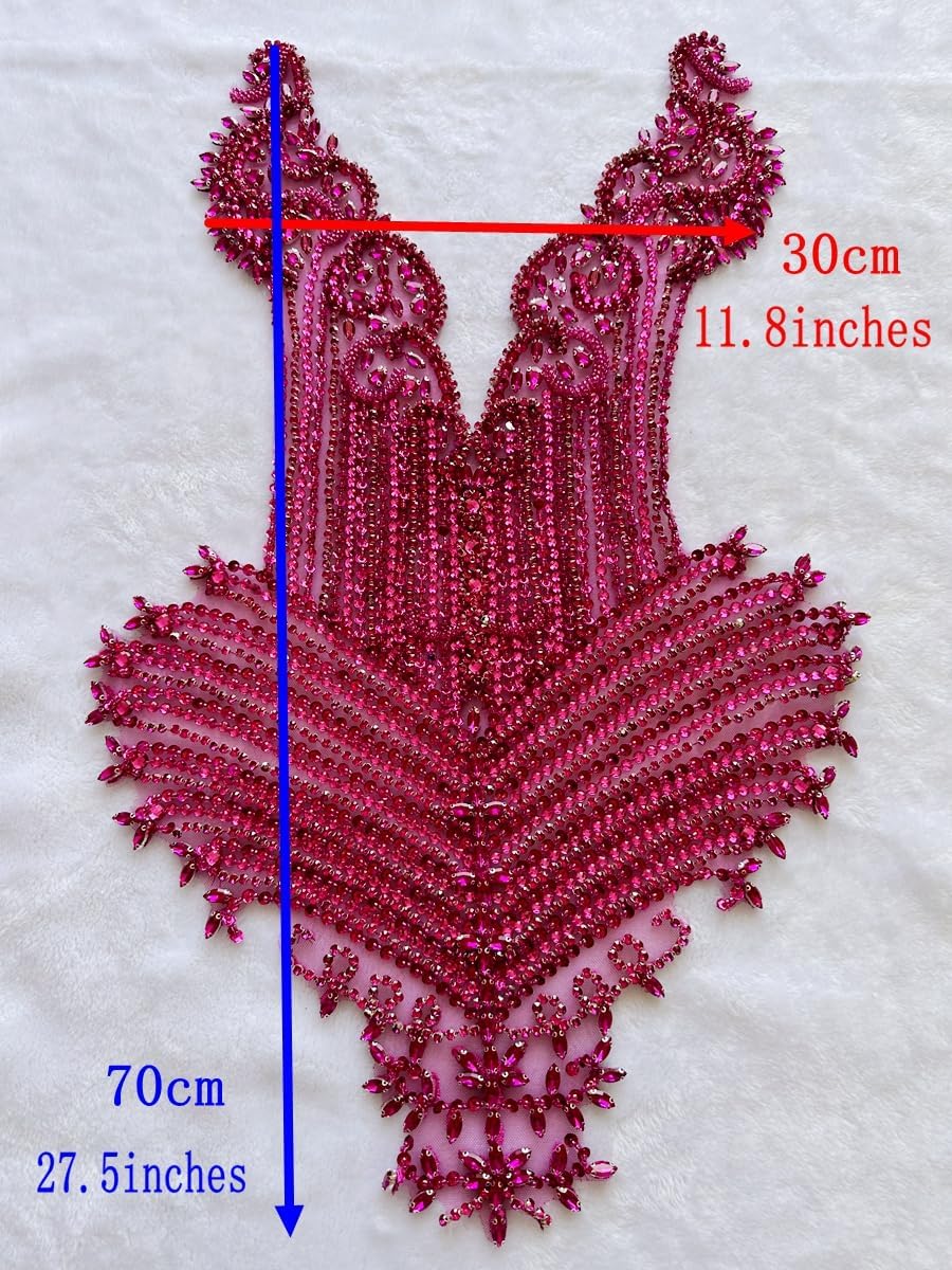 Handmade Large Beads Rhinestones lace Applique Bodice Patches Trimming sew on Sequins Stones Beads Shining Heavy Decoration for Wedding Dress (DarkGreen)