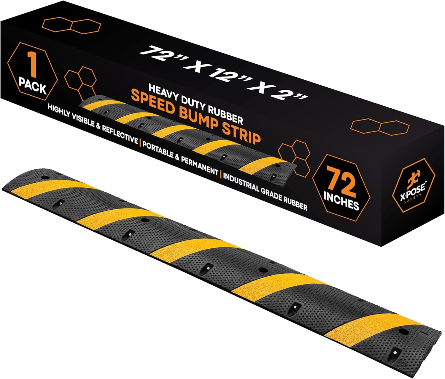 Xpose Safety 6 Ft Rubber Speed Bump (1 Pack)  Heavy Duty 22,000 lbs Capacity, Modular Interlocking Traffic Hump for Speed Control, Driveways, Roads, Parking Lots, Ramps, and Outdoor Safety