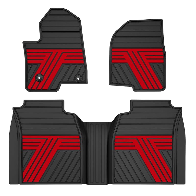 Tapete Automotivo de Borracha Preto e Vermelho para Chevy Silverado e GMC Sierra Crew Cab 2019–2026