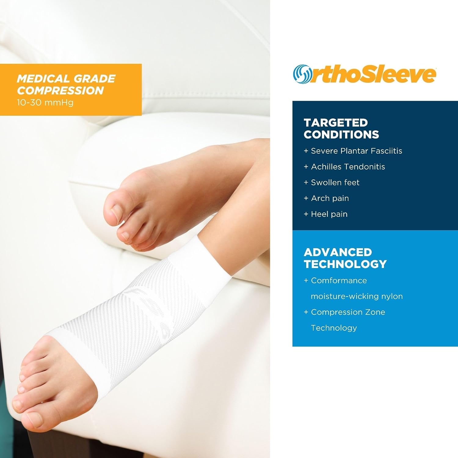 OrthoSleeve Plantar Fasciitis Decompression Night Brace for Moderate to Severe Plantar Fasciitis Pain