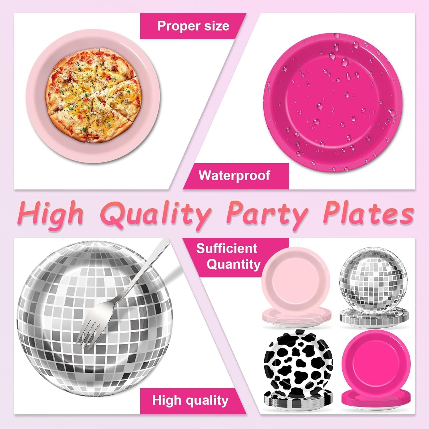 48Pcs Western Cowgirl Party Paper Plates for Cow Print Themed Party Supplies 7" Hot Pink Disco Ball Disposable Dessert Plates for Cowgirl Birthday Bachelorette 80s 90s Disco Shower Party Decorations image 3