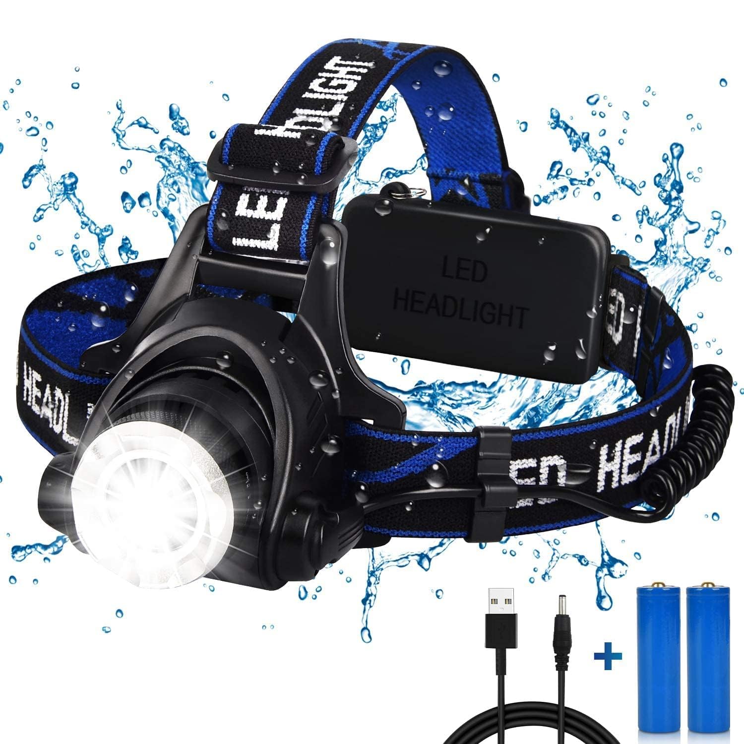 HJA Super Bright Head Lamp | USB Rechargeable LED Light | Waterproof Head Light with 4 Modes | Adjustable Headband | Focusing 90-Degree Pivotable Head Light