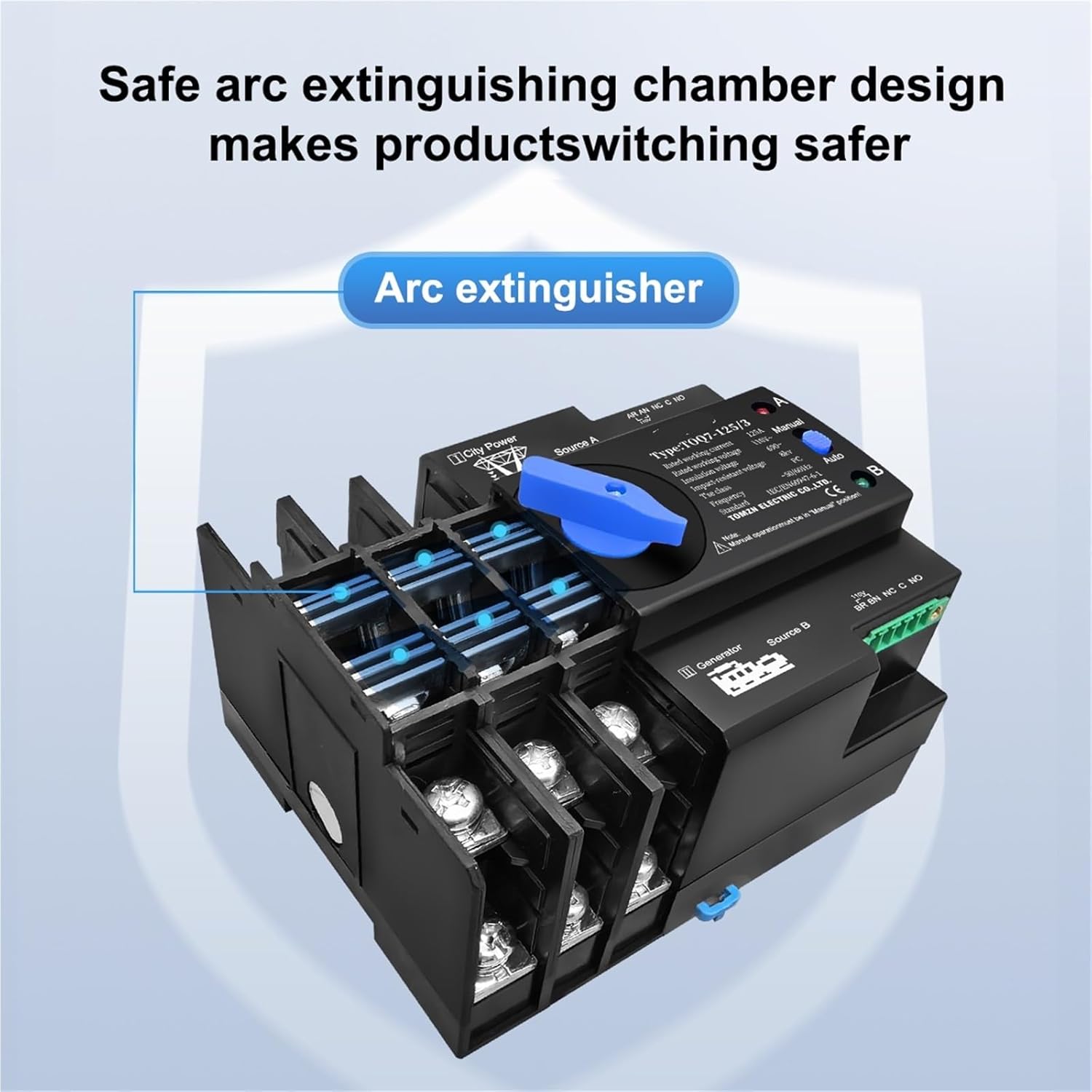 Din Rail 3 Phase ATS 3P 63A 100A 110V 120V Dual Power Automatic Transfer Electrical Selector Switch Uninterrupted 1Pcs(125A)